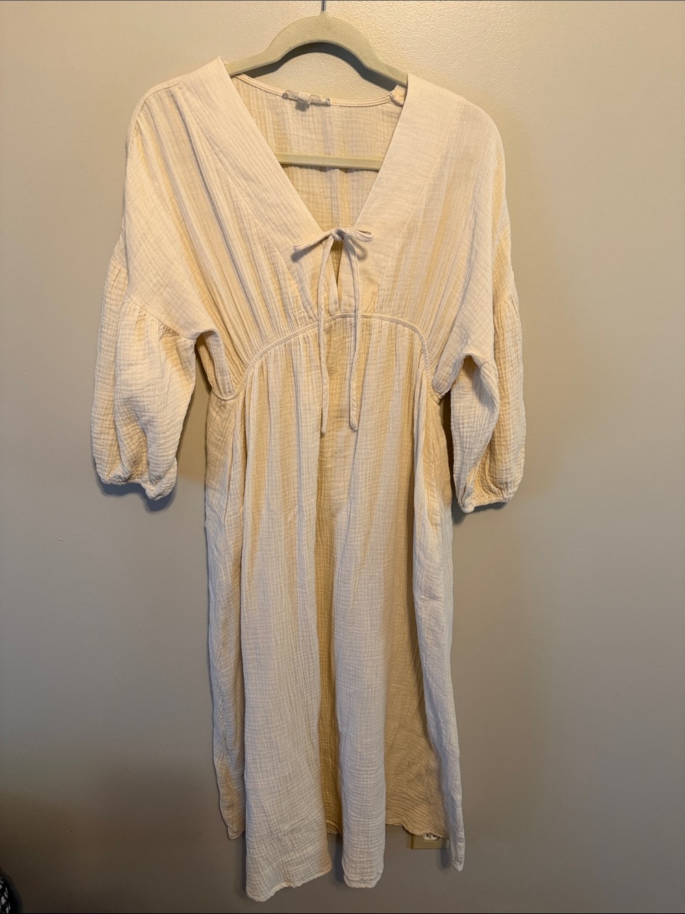 Grade & Gather Cream 100% Cotton Tie-Front Dress